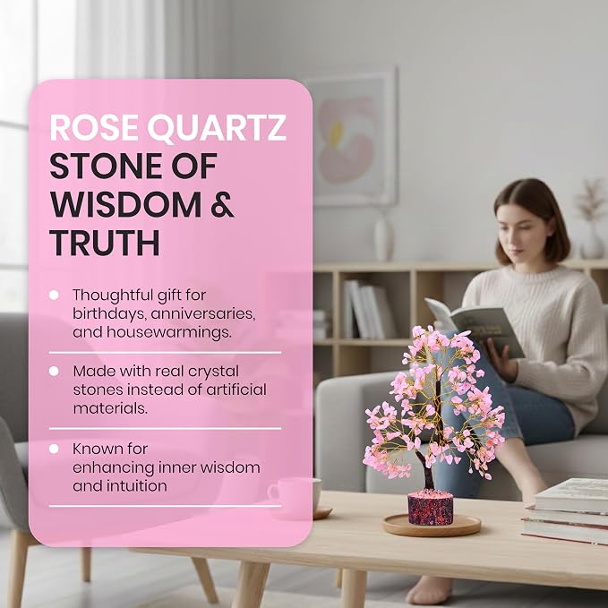 Rose Quartz Crystal Tree of Life - Chakra Feng Shui Tree with Positive Energy - Meditation Gift - 300 Beads