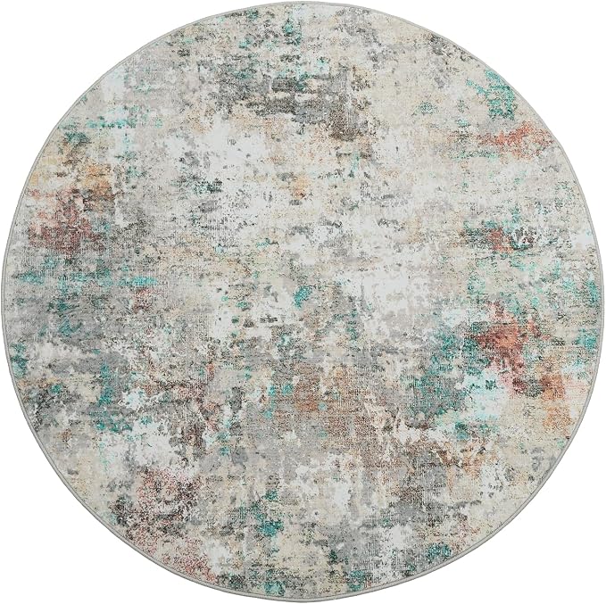 ROYHOME Modern Abstract 6x6 Round Area Rug Non Slip Non Shedding Rug Low Pile Stain Resistant for Bedroom Living Room Office Dining Room,Colorful