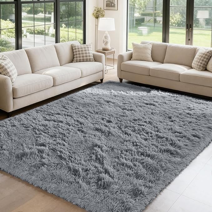 yongyangjuxin Fluffy Rug Shag Area Rug, Light Grey 9x12 Area Rugs for Living Room, Large Shag Area Rugs for Bedroom Room Home Decor, Upgrade Anti-Skid Rectangular Fuzzy Rugs