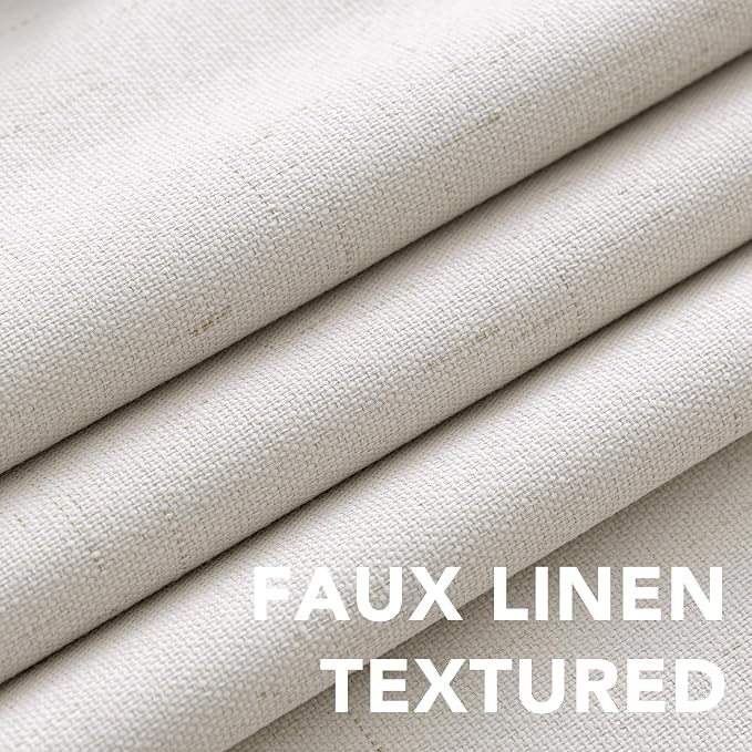 H.VERSAILTEX 100% Blackout Curtains Ivory, Linen Blackout Curtains 96 inch Curtains 2 Panel Set, Elegant Curtain for Bedroom Grommet Drapes for Living Room