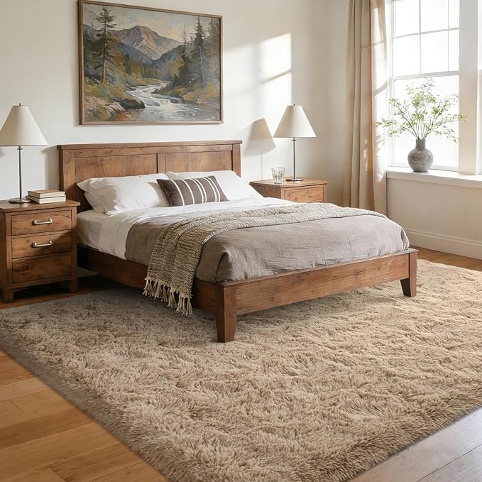 5x7 Area Rugs for Living Room Decor, Non-Slip Shaggy Rugs for Bedroom Kids Playroom Dorm Room, High Pile Ultra Soft Carpet, Beige