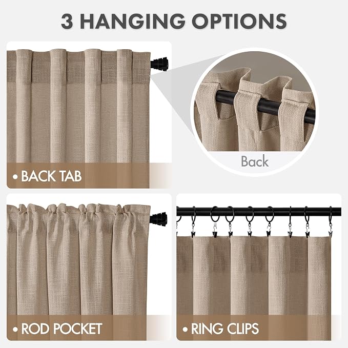 MIULEE Thick Linen Curtains, 42Wx90L, Taupe Semi Sheer Linen Textured | Light Filtering Window Privacy Drapes with Back Tab Rod Pocket for Farmhouse/Living Room/Bedroom, Set of 2