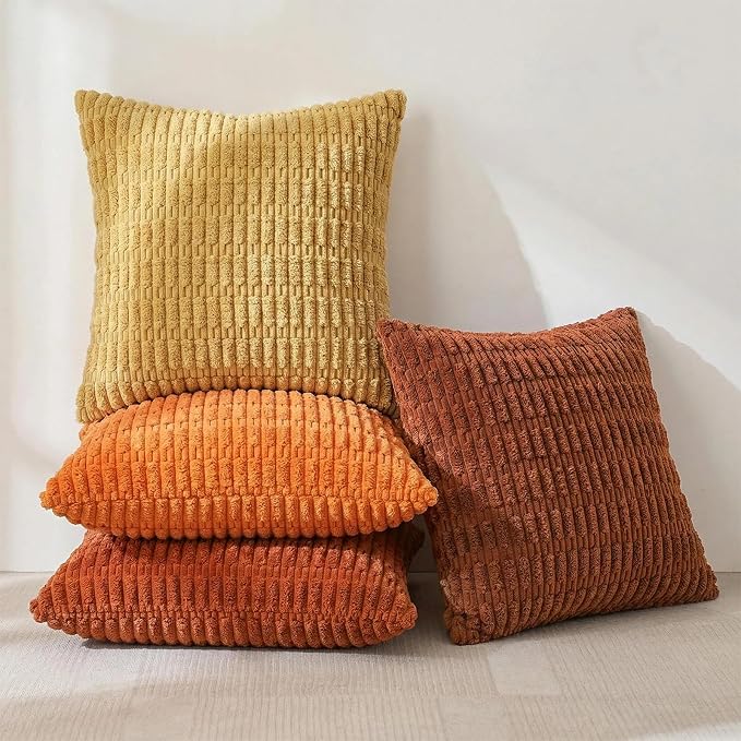 Fancy Homi 4 Packs Decorative Throw Pillow Covers for Living Room Couch Bed, Modern Farmhouse Boho Home Décor Accent Cushion Case, 14" x 14", Burnt Orange Series