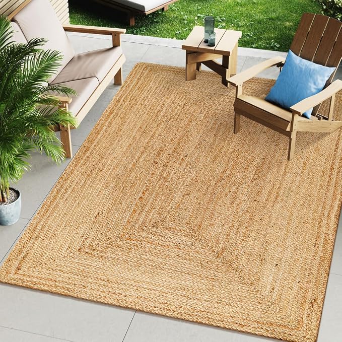 Handcrafted Jute Braided Rug 4x6 Feet - 100% Natural Jute Area Rug - Rustic Farmhouse Boho Accent Rug for Living Room Bedroom Kitchen Hallway Entryway Reversible Handwoven Floor Rug