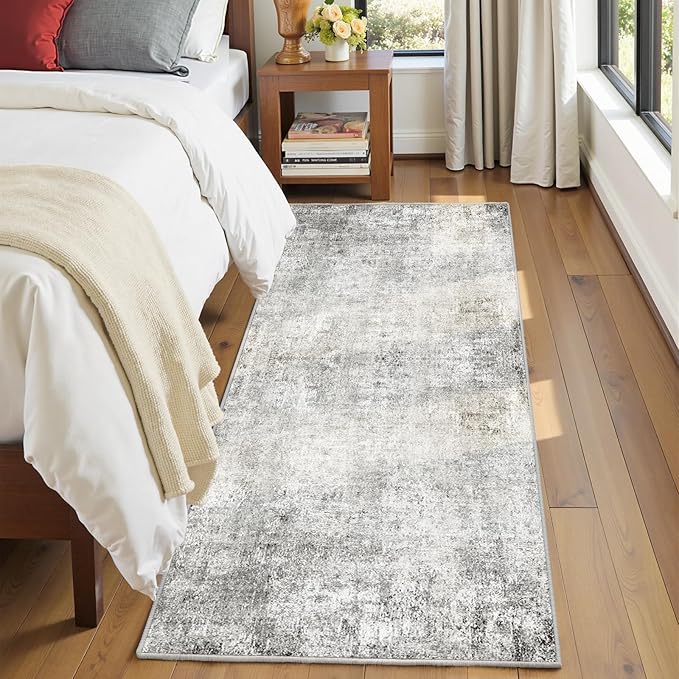 RELEANY Washable Area Rugs 2'x8' Non-Slip Modern Abstract Soft for Living Room Entryway Bedroom Kitchen, Print Pattern, Gray White Grey