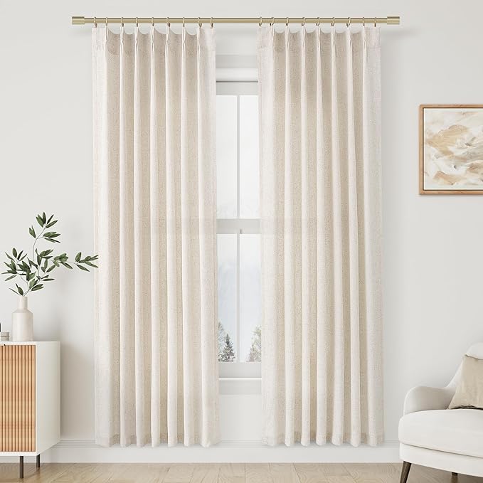 Aersas Natural Pinch Pleat Linen Curtains 82 Inch Length 2 Panels Set for Bedroom Dining Room Semi Sheer Linen Boho Farmhouse Neutral Window Curtains for Living Room Nursery Natural Cream 40x82