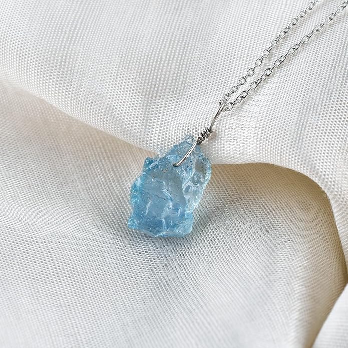 Natural Raw Crystal Rough Gemstone Pendant Necklace For Women, Chakra Healing Stones, Birthstone Jewelry, Rhodium Plated 925 Sterling Silver Chain 18 inch, Birthday Gift