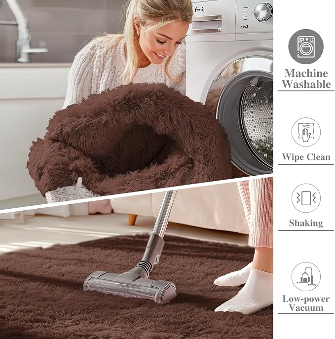OLANLY 8x12 Machine Washable Large Area Rugs for Living Room, Bedroom, Soft Fluffy Shaggy Bedside Rug, Indoor Floor Carpet for Kids Girls and Boys, Dorms, Nursery, Home Decor Aesthetic, Coffee