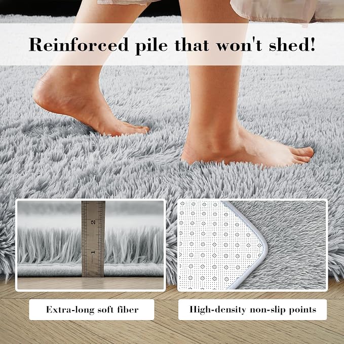 yongyangjuxin Fluffy Rug Shag Area Rug, Light Grey 9x12 Area Rugs for Living Room, Large Shag Area Rugs for Bedroom Room Home Decor, Upgrade Anti-Skid Rectangular Fuzzy Rugs