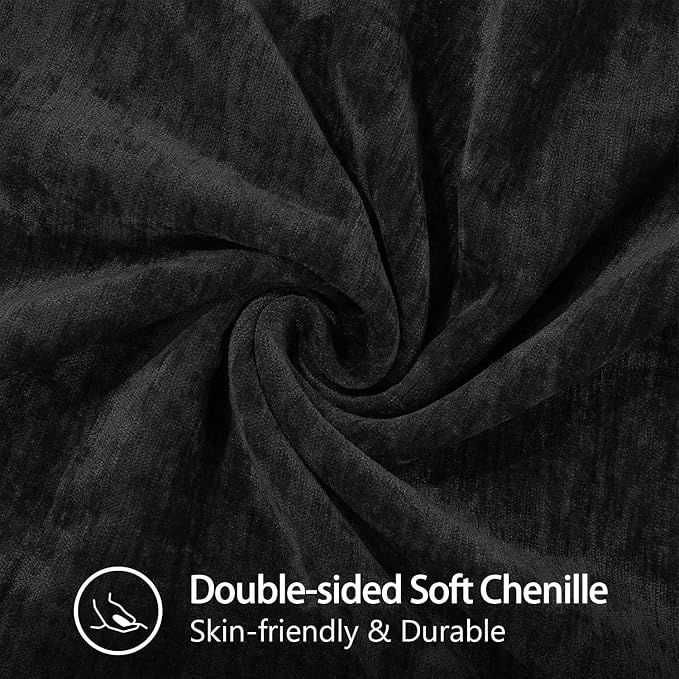 decorUhome Soft Chenille Throw Pillow Covers 26x26 Set of 2 Black | Fall Textured Decorative Throw Pillow Cases Stitched Edge Modern Farmhouse Luxury Boho Velvet for Couch Sofa Bed Home Decor