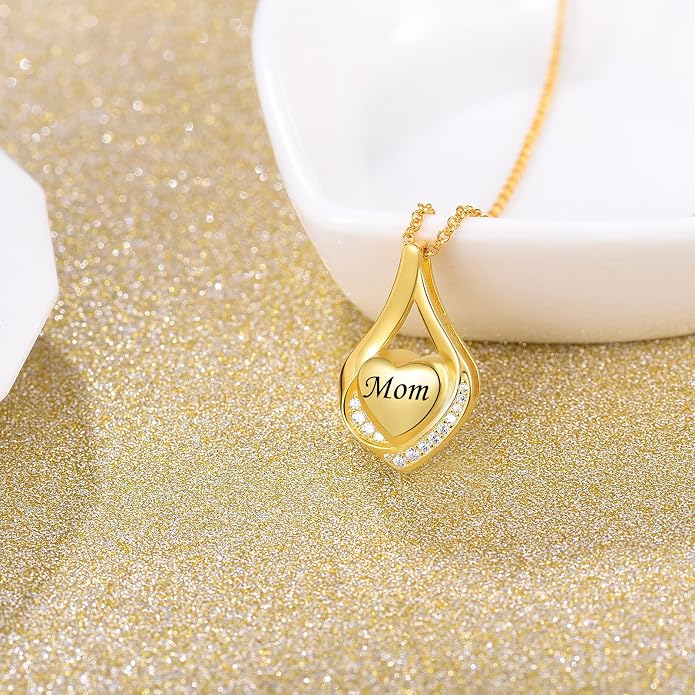 Cremation Jewelry 925 Sterling Silver Teardrop Urn Necklace for Ashes Heart Shape Memorial Keepsake Pendant for Human Ashes for Women Gift