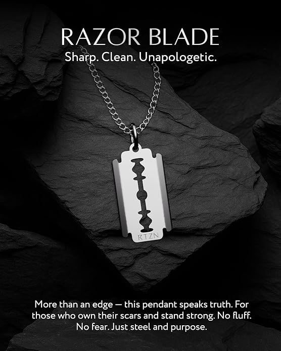 RTZN® Pendant Necklace for Men – Premium Stainless Steel Silver Pendant Necklace with 22" Chain – Waterproof & Non-Tarnish Small Pendants for Men – Bold Symbols of Strength & Legacy