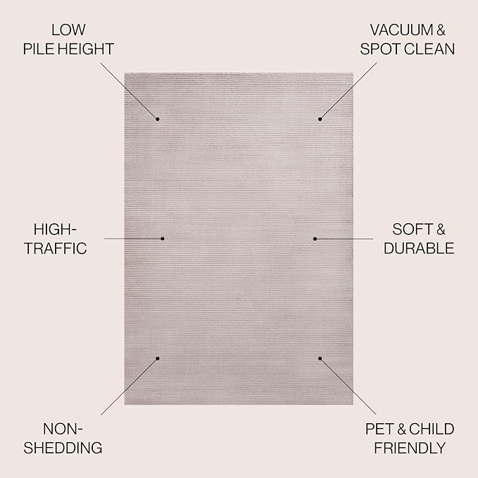 JONATHAN Y Cole Pinstripe High-Low Cream/Silver Indoor Area Rug, 3x5, Modern, Minimalist, Easy-Cleaning for Living Room, Bedroom, Kitchen, Pet Friendly, Non-Shedding (CAR101A-3)
