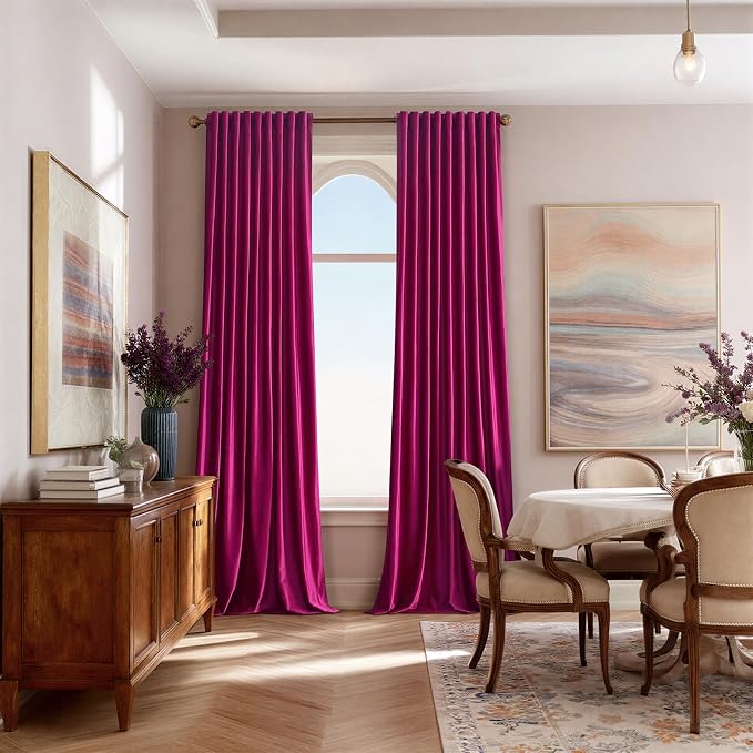100% Full Blackout Hot Pink Velvet Curtains 120 inch Long for Living Room,Set of 2 Liner Rod Pocket Back Tab Thermal Window Curtains Room Darkening Heavy Decorative Curtains Drapes for Bedroom