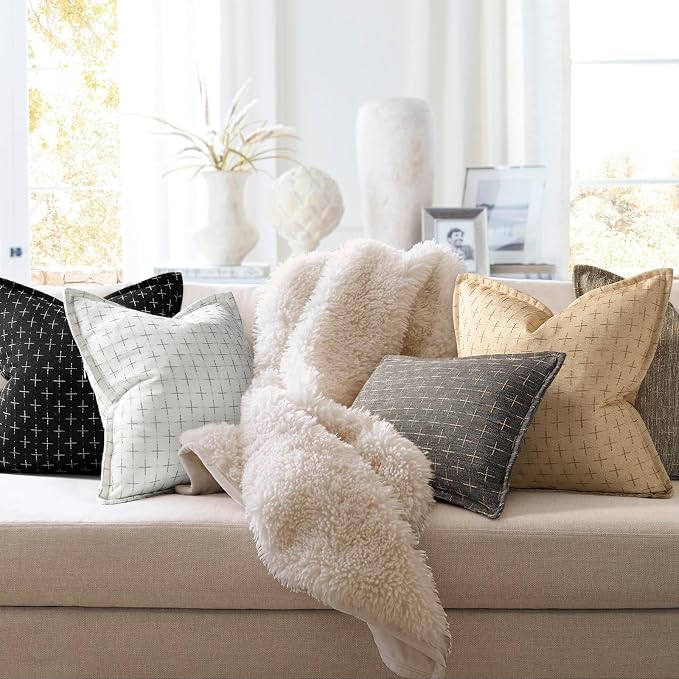 ZWJD Pillow Covers 18x18 Set of 2 Soft Polyester Textured Pillow Covers with Stylish Flange Edge Cozy Farmhouse Throw Pillows for Couch Bed Sofa Living Room