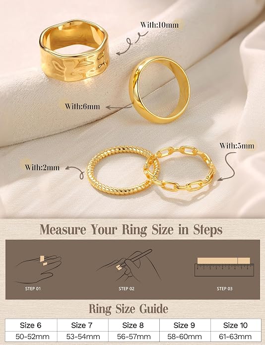 FIASASO Chunky Gold Rings for Women Non Tarnish - 4Pcs 14K Gold Plated Dainty Stackable Ring Set Trendy Hypoallergenic Thick Dome Statement Finger Knuckle Rings Pack Size 5-10