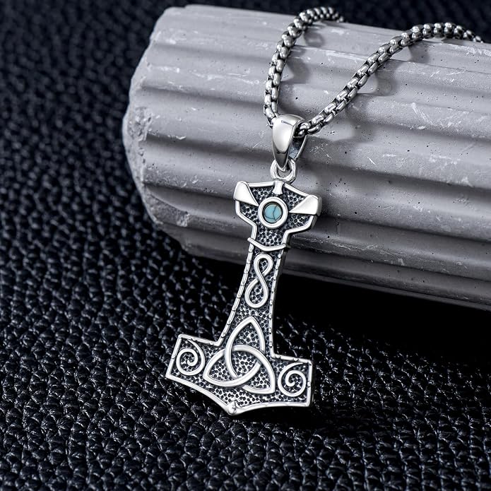 LEECCl Men's Necklaces 925 Sterling Silver Thors Hammer/Cross of Thorns/Bible/St. Michael Gothic pendant Religious Jewelry for Men Father