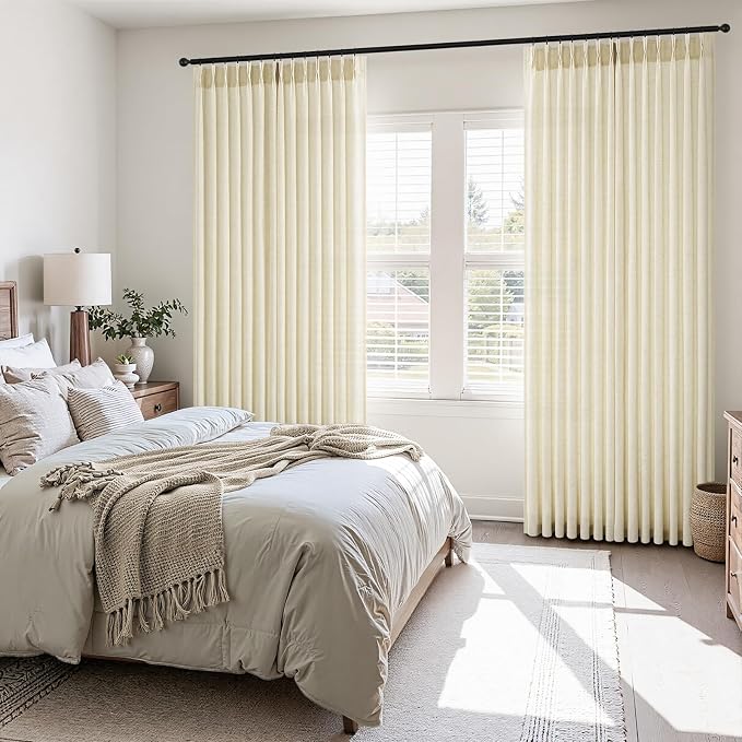 Topfinel Cream Pinch Pleated Linen Curtains 84 Inch Length 2 Panels for Bedroom Living Room Textured Semi Sheer Window Curtain Boho Neutral Back Tab Pinch Pleat Drape with Hooks 84 Inches Long