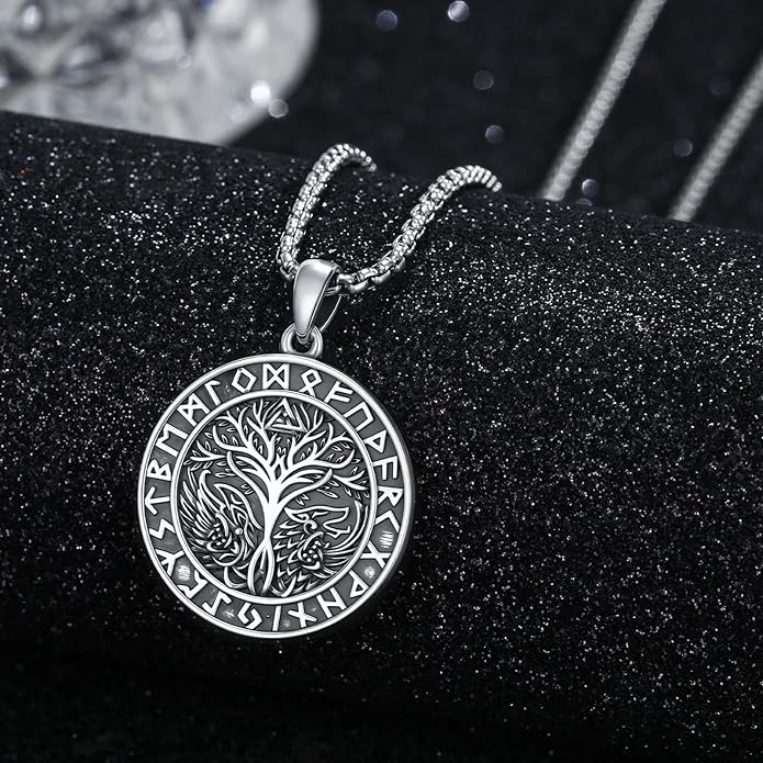 Viking Necklace for Men 925 Sterling Silver Rune Amulet Pendant Nordic Necklace Viking Jewelry Gift for Father Husband Son