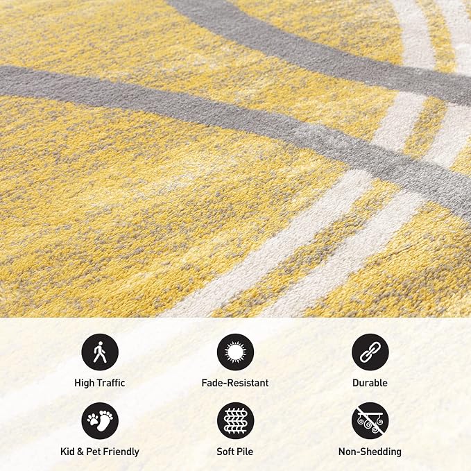 Rugshop Wavy Circles Fade-Resistant Living Room Runner Rug Yellow 2' x 7'2"
