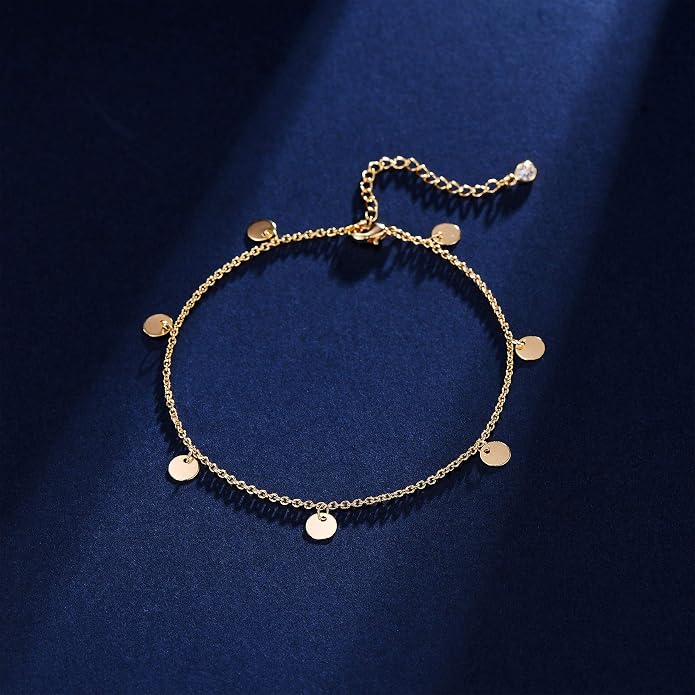Gold Ankle Bracelets for Women, 14K Gold Plated Anklets Adjustable Cuban Link Anklets Set Tiny Cute Summer Barefoot Jewelry Gift.