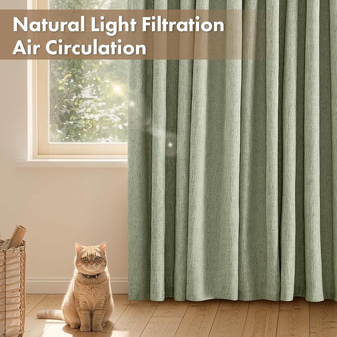 MIULEE Thick Linen Curtains, 42Wx108L, Sage Green Semi Sheer Linen Textured | Light Filtering Window Privacy Drapes with Back Tab Rod Pocket for Farmhouse/Living Room/Bedroom, Set of 2