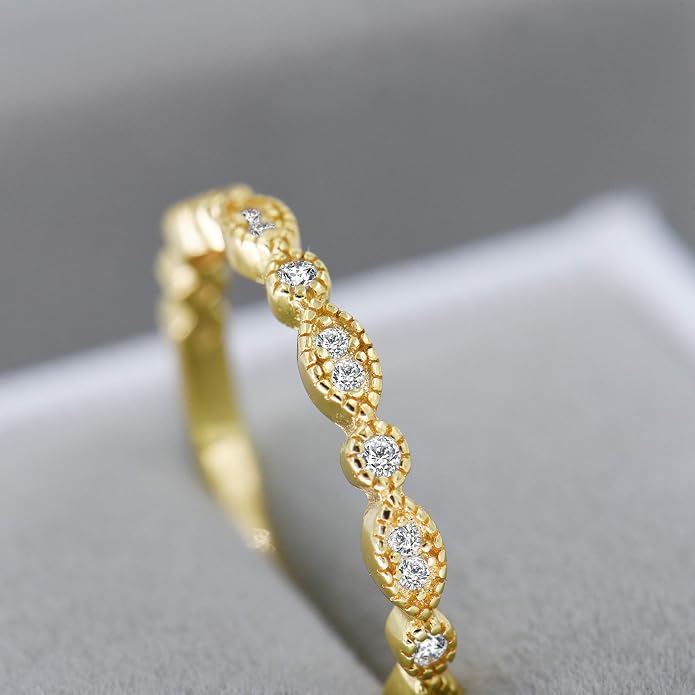 espere Milgrain Marquise & Round Cubic Zirconia Half Eternity Ring Stacking Infinity Wedding Band Sterling Silver 925 Size 3.5-10.5 3 Colors Available Half