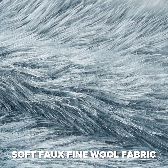 FUTEI Pack of 2 Shaggy Mongolian Faux Wool Throw Pillow Covers 18x18 Inch Soft Fluffy Farmhouse Decorative Cushion Case for Couch Bed Living Room, Dusty Blue