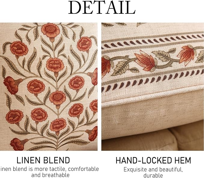 ISAENNE Designer Elegant Linen Throw Pillow Cover,Set of 4-Albano ABCD | French Cottage Pillow Cover,Concealed Zipper,Floral Pattern,Sofas,Bedroom,Living Room,Lounge Chairs,All Season Home Decor