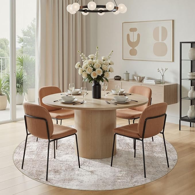6Ft Round Area Rug for Living Room, 6x6 Washable Rugs Non-Slip Soft Large Modern Abstract Pattern Low Pile Carpet for Bedroom Indoor Floor Nursery Home Decor - Brown