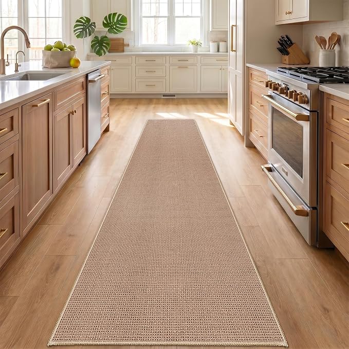 3x15 Jute Like Long Runner: Non-Slip Washable Low Pile Kitchen Hallway Rugs | Farmhouse Carpet for Pet Owners & Busy Families - Indoor Runners Ideal for Entryway Bedroom - Durable Home Decor (Beige,3x15)