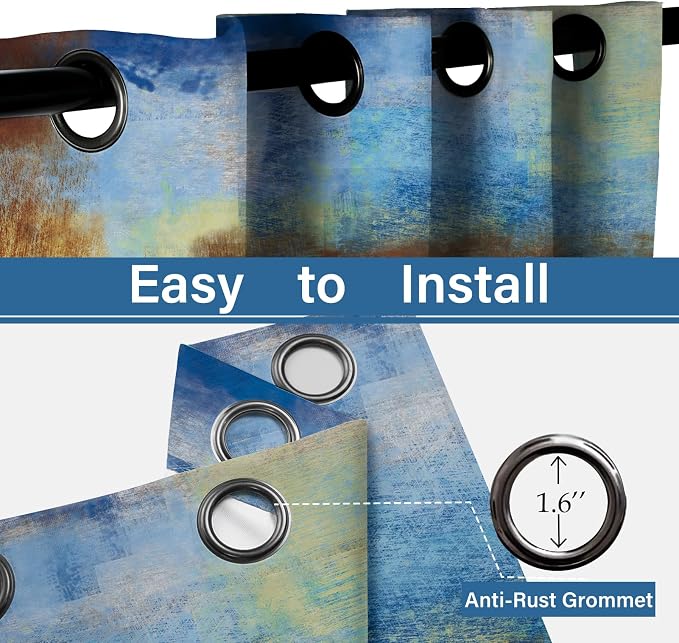 Asuexpect Abstract Curtains 2 Panels Abstract Rust Curtain Room Darkening Grommet Window Treatments Modern Decorative for Bedroom Living Room, 52x108 Inches, Blue Rust