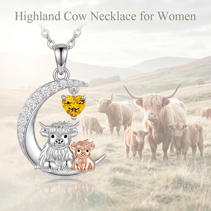 PELOVNY Teddy Bear Necklace for Women 925 Sterling Silver Bear/Highland Cow/Fox/Cat/Axolotl Birthstone Necklace Christmas Birthday Jewelry Gifts for Mom Daughter Wife Sister