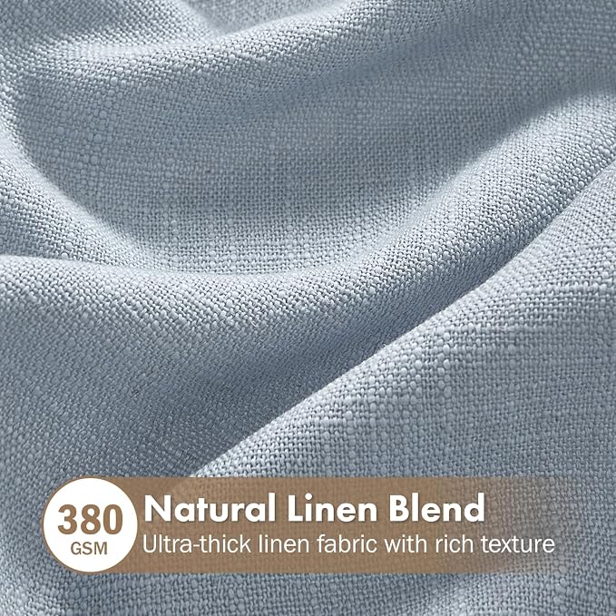 MIULEE Thick Linen Curtains, 42Wx84L, Light Blue Semi Sheer Linen Textured | Light Filtering Window Privacy Drapes with Back Tab Rod Pocket for Farmhouse/Living Room/Bedroom, Set of 2