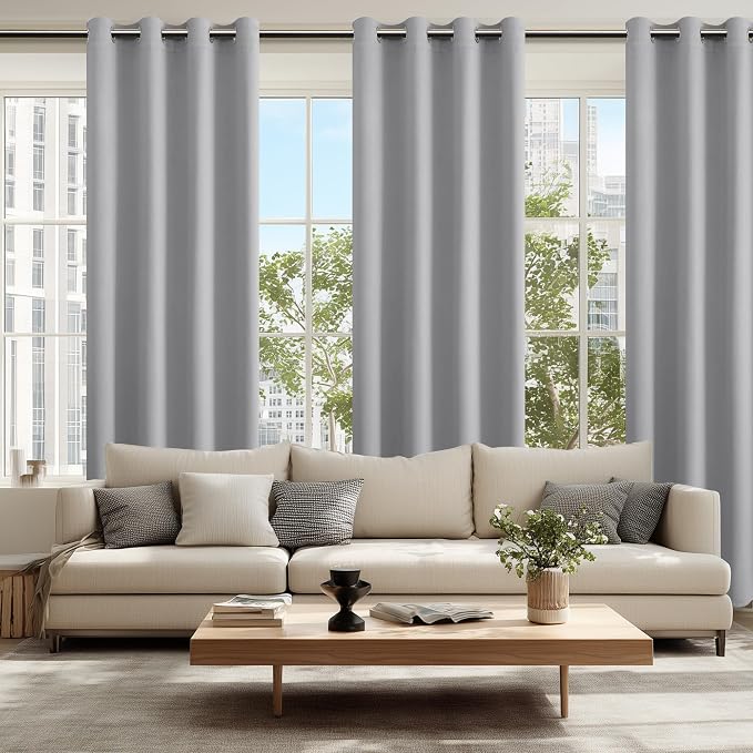 Hiasan Blackout Curtains for Bedroom, 52 x 96 Inches Long - Thermal Insulated & Light Blocking Window Curtains for Living Room, 2 Drape Panels Sewn with Tiebacks, Silver Grey