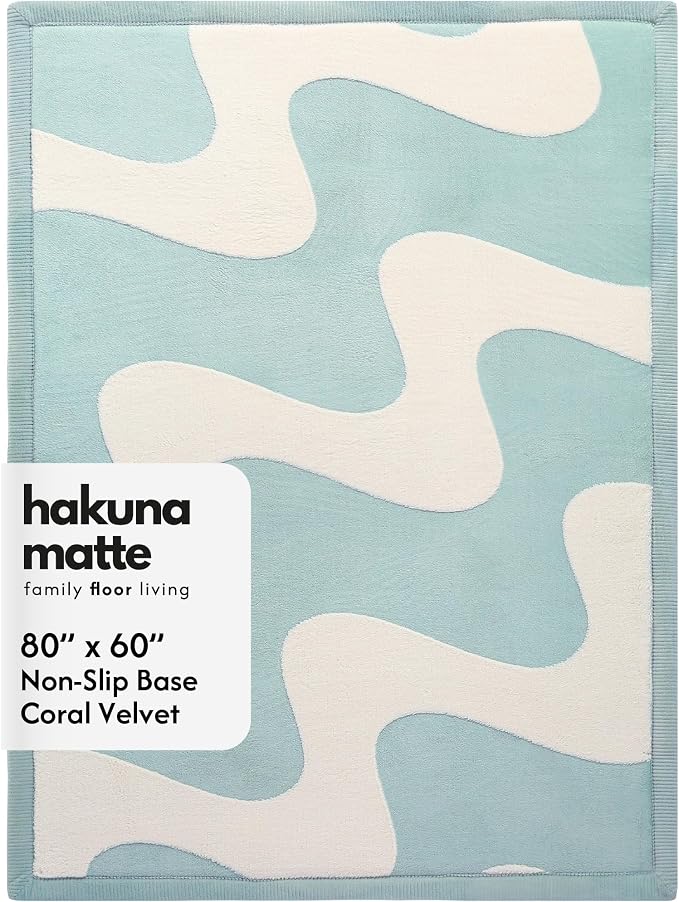 Hakuna Matte CloudRise Baby Play Mat for Floor 60" x 80" Waves | Coral Velvet high-density foam Rug for Crawling & Cozy Play – Non-Slip, Water-Resistant, Easy-CareTummy Time Mat