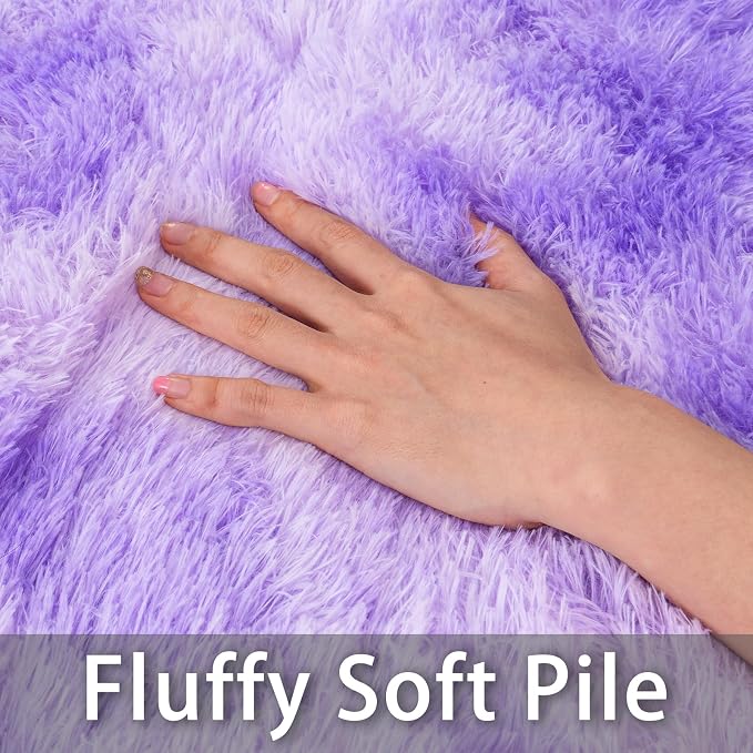 Dssimo 9x12 Area Rugs for Living Room, Purple Tie-Dyed Plush Fluffy Carpet | Upgrade Non-Slip Thick Large Plush Shag Rugs for Nursery Kids Room Dorm Room Home Decor, Indoor Plush Floor Carpet