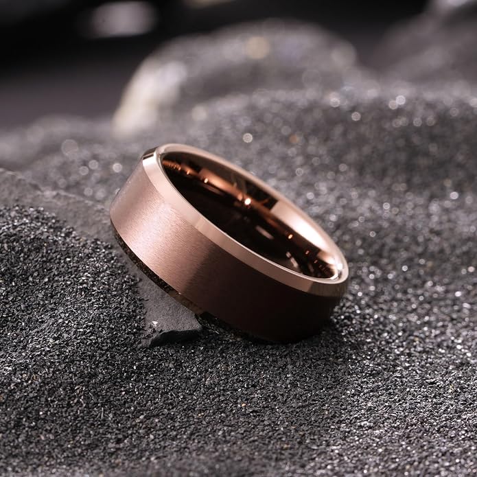 King Will Tungsten Men's Wedding Ring - Available in 6mm to 10mm, Black/Silver, Matte Finish, Beveled Polished Edge, Comfort Fit