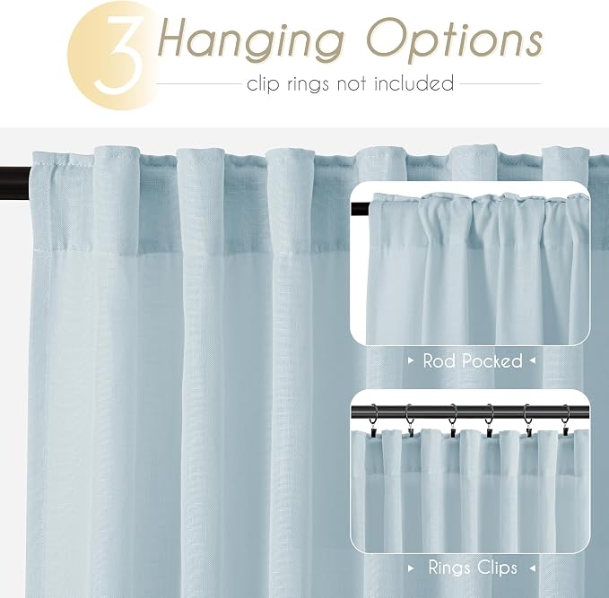 Sky Blue Curtains 72 inch Length for Bedroom Back Tab Light Filtering Semi Sheer Blue Living Room Curtains Linen Cotton Textured Drapery Panel Aesthetic Decor Light Blue 52x72