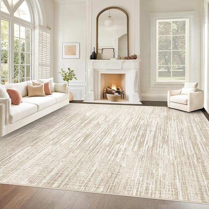 Living Room Rugs 10x14: Washable Moroccan Geometric Boho Rug Farmhouse Non Slip Stain Resistant Large Rug Low Pile Soft Carpet for Bedroom Dining Room Kids Room (Camel,10'x14')