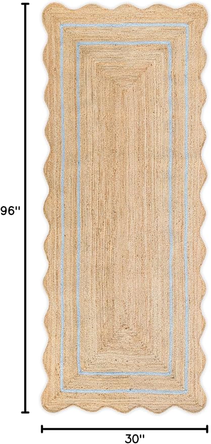 Wave Scalloped Natural Jute Runner, Gray (2'6"x8'): Boho Farmhouse Scallop Entryway Rug