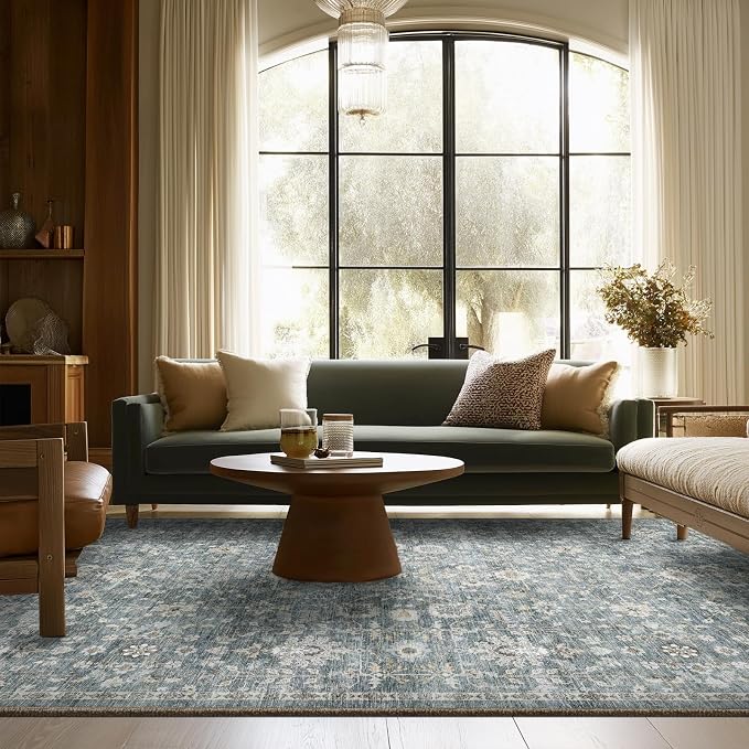 Washable Rugs for Living Room: 6x9 Area Rugs for Bedroom Ultra Soft Non-Slip Stain Resistant Vintage Boho Large Carpet for High-Traffic Dining Room - Farmhouse Decor