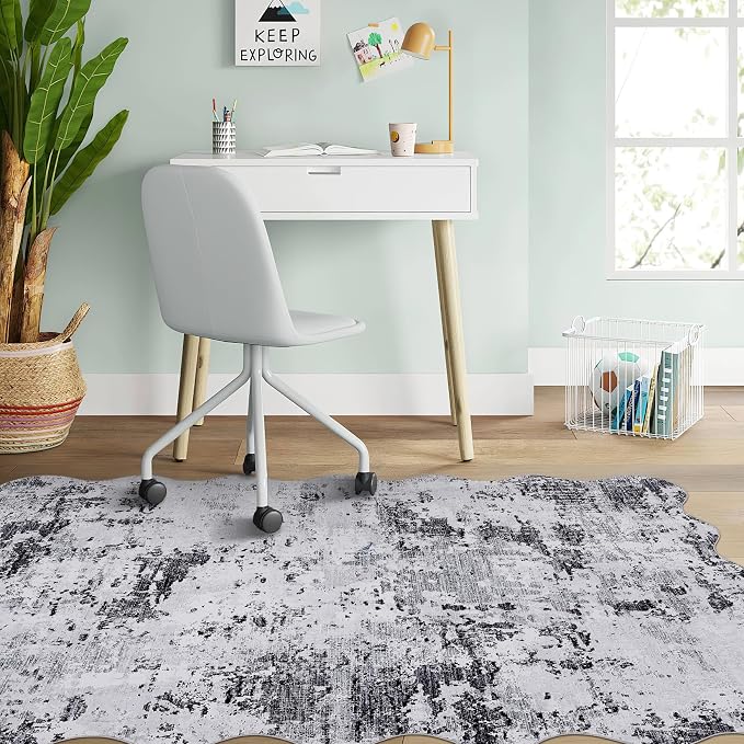 ROYHOME Modern Abstract Scalloped 2x3 Area Rug Non Slip Non Shedding Low Pile Stain Resistant Rug for Entryway Kitchen Bedroom,Grey
