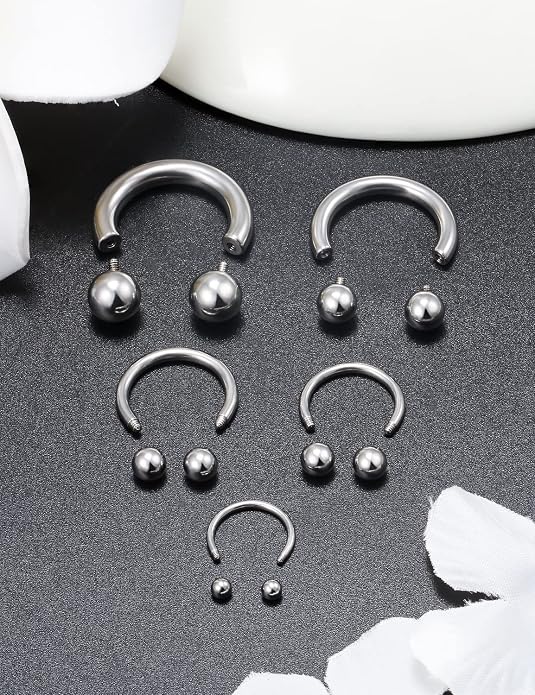 20G-00G Septum Rings Ear Gauges Earrings Stretching Kit 316L Surgical Steel Horseshoe Septum Pa Piercing Jewelry for Women 10mm 12mm 14mm 16mm