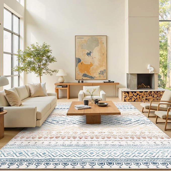 Miukiki 9x12 Area Rug for Living Room Moroccan Washable Rugs Non Slip Indoor Floor Carpet Foldable Large Soft Area Rug for Dining Room Bedroom with Low Pile(Colorful,9'x12')