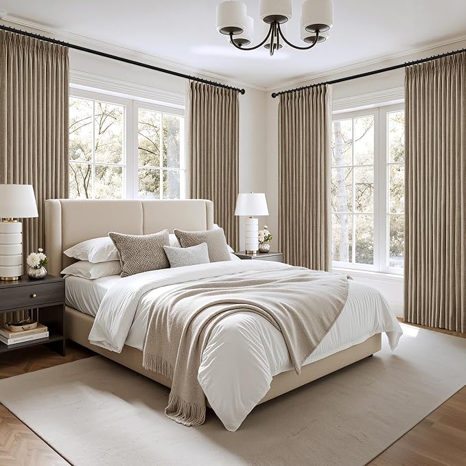 MIULEE Pinch Pleated Thick Linen Curtains 40x84 Inches Latte 4 Panels Set | Brown, Back Tab, Memory Trained, Pinch Pleat, Semi Sheer, Light Filtering Curtains, Window Drapes for Living Room Bedroom