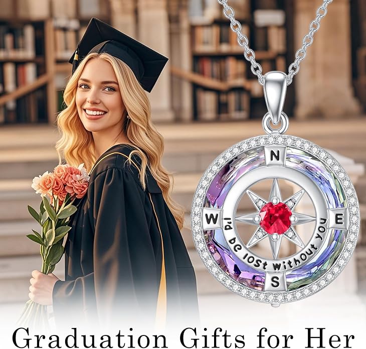 TOUPOP Necklace Gifts for Wife Compass Jewelry Women Anniversary Girlfriend Birthday Gift for Her Valentines I'd be Lost without You Sterling Silver Birthstone Necklaces