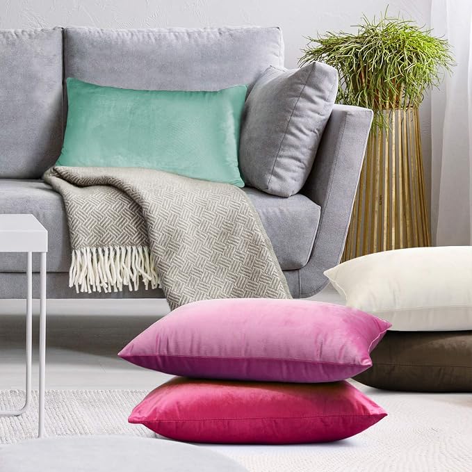 Nestl Throw Pillow Covers, Cozy Velvet Decorative Pillow Covers 12 x 20 Inches, Soft Solid Couch Pillow Covers for Sofa, Bed and Car, Set of 2 - Aqua Light Blue