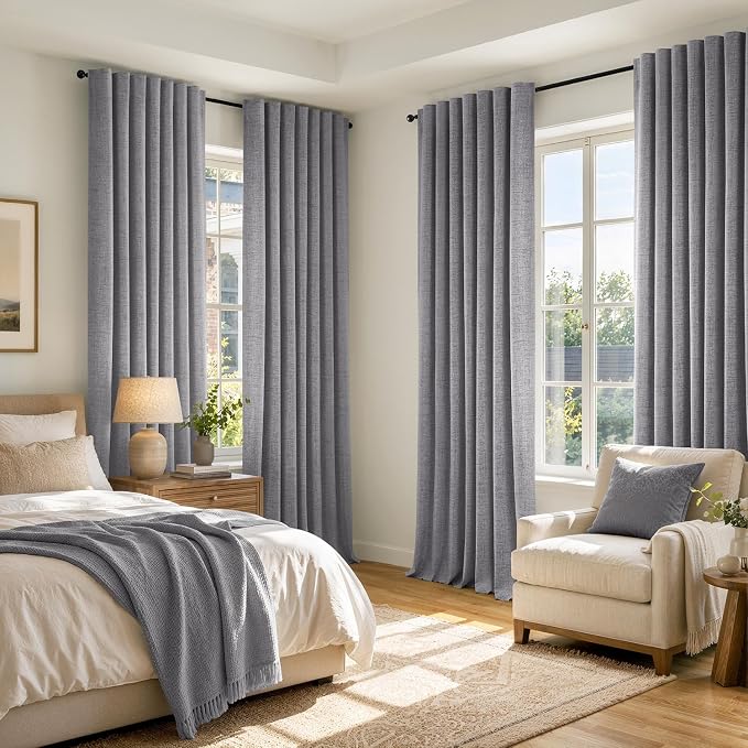 MIULEE 100% Blackout Linen Curtains 42 x 72 Inch Glacier Gray 2 Panels | Thermal Insulated, Room Darkening Drapes for Bedroom Living Room, Back Tab Rod Pocket Pinch Pleated, Solid Luxury Decor