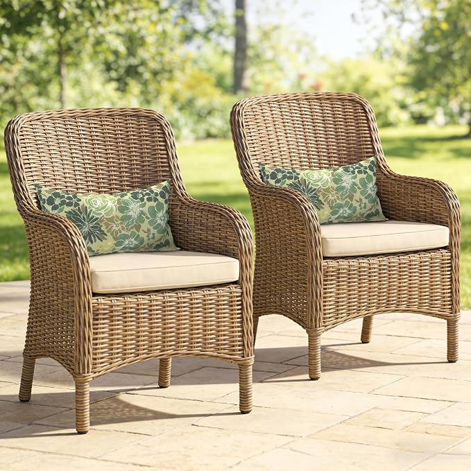 Outdoor Lumbar Pillows 12x20 Inch, Water Repellent Cushion Pillows, Outdoor Pillows with Inserts for Home Garden Pack of 2, Green Rose